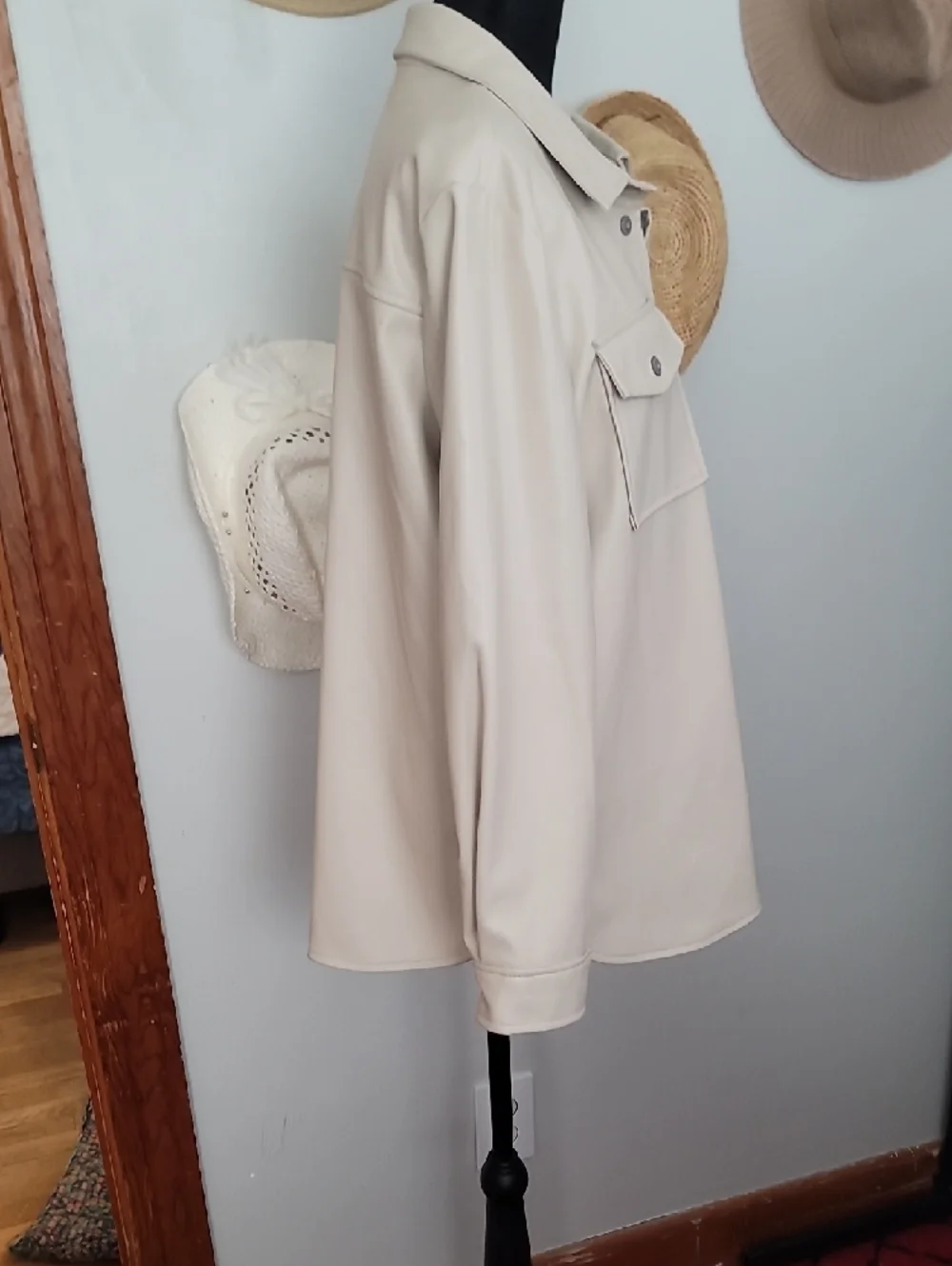 Kensie Light Cream Faux Leather Shacket - Picture 9 of 11